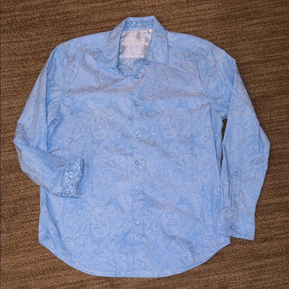 Men's Blue Paisley button down long sleeve shirt